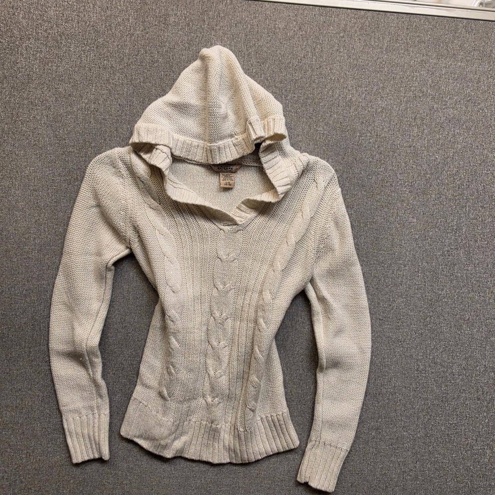 Arizona Jean Co Girls L 14/16 Cream Cable Knit Hooded Sweater Ivory Cozy